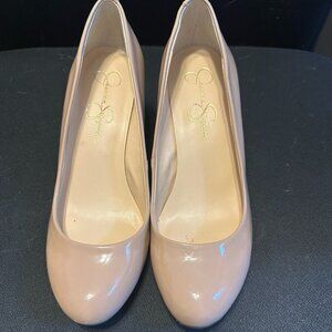 Jessica Simpson Cream/Tan Patent Leather Wedge Size 8.5
